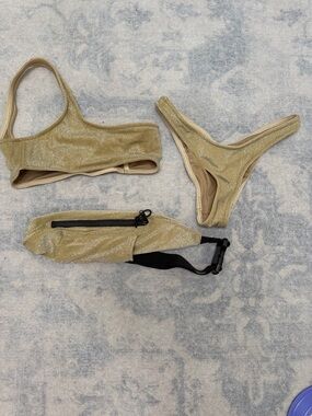 triangl swimwear Gold Shimmer Bikini Set with Matching Belt Bag